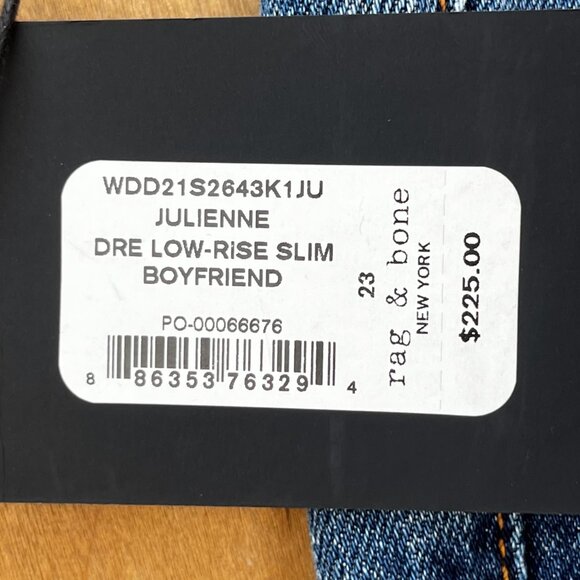 RAG & BONE JEANS JULIENNE DRE LOW RISE SLIM BOYFRIEND JEANS WOMEN’S sz 23 NWT - Picture 3 of 15